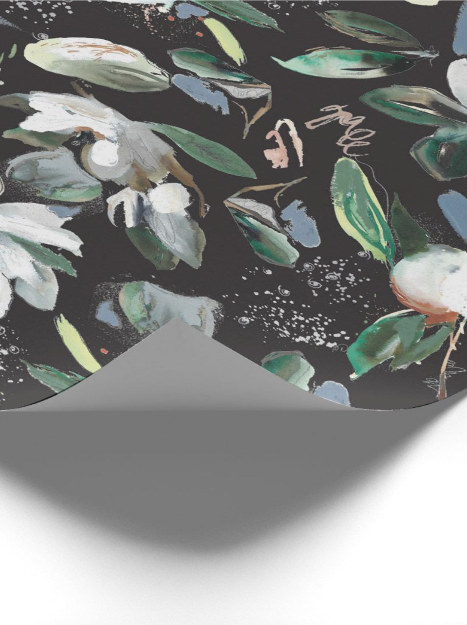 Magnolia Wrapping Paper | Black