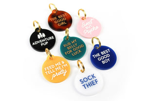 multicolor acrylic dog tags with cute quotes