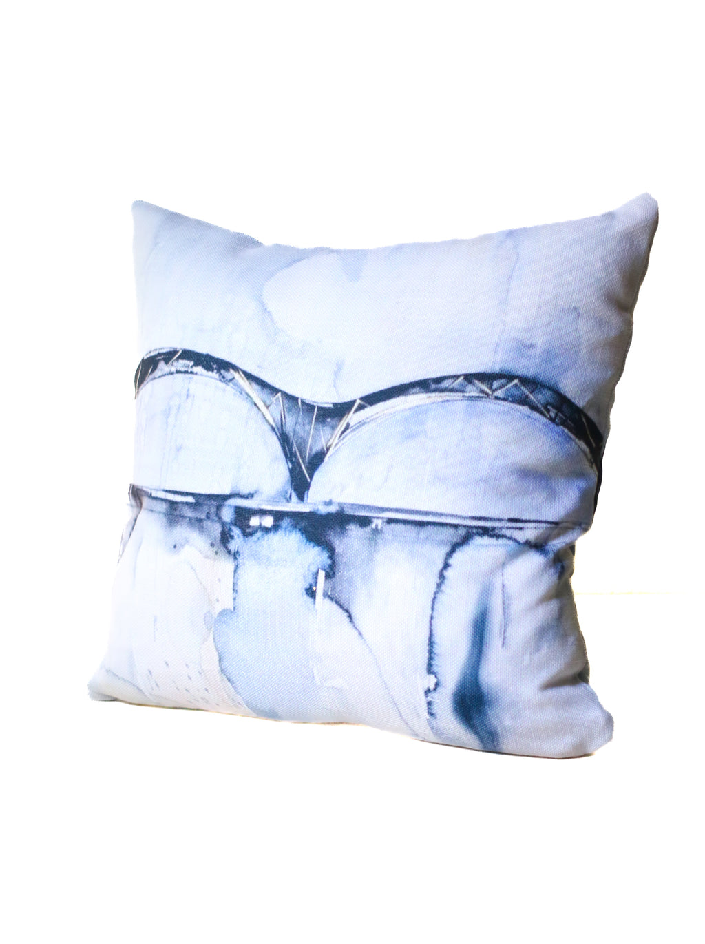 locally designed memphis m bridge pillow blues and golds 14x14