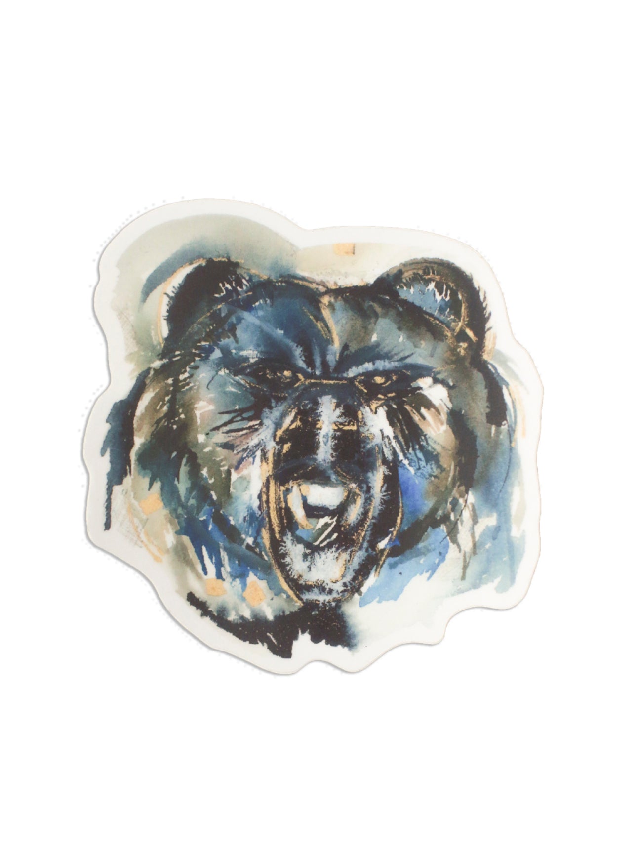 a die-cut sticker featuring a bear, on a white background.