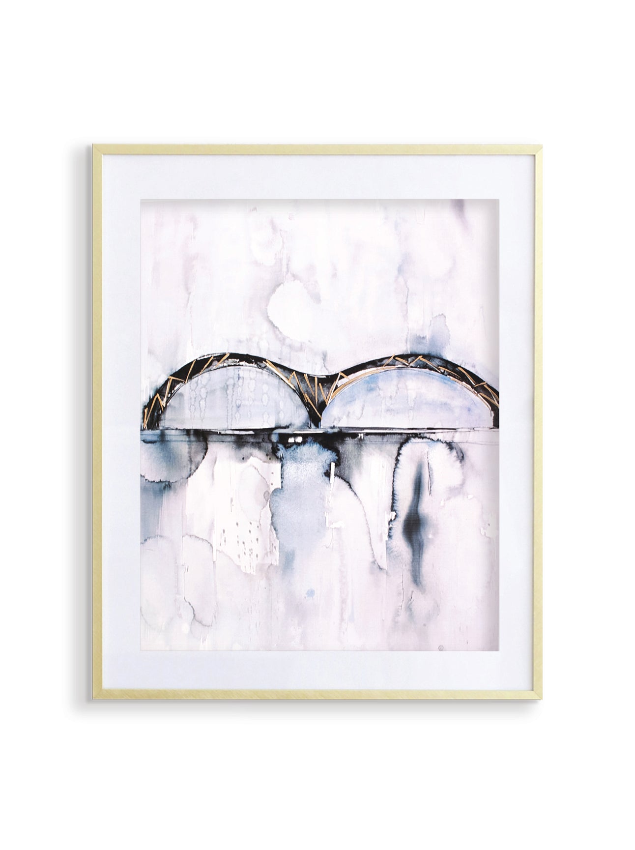memphis new bridge watercolor print with gold accents