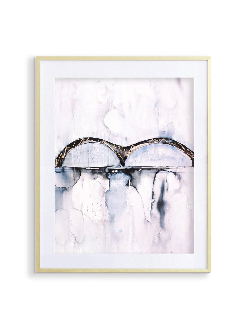 memphis new bridge watercolor print with gold accents
